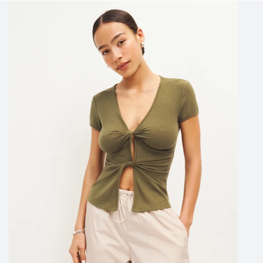 Reformation Brenna Knit Top - Dark Olive